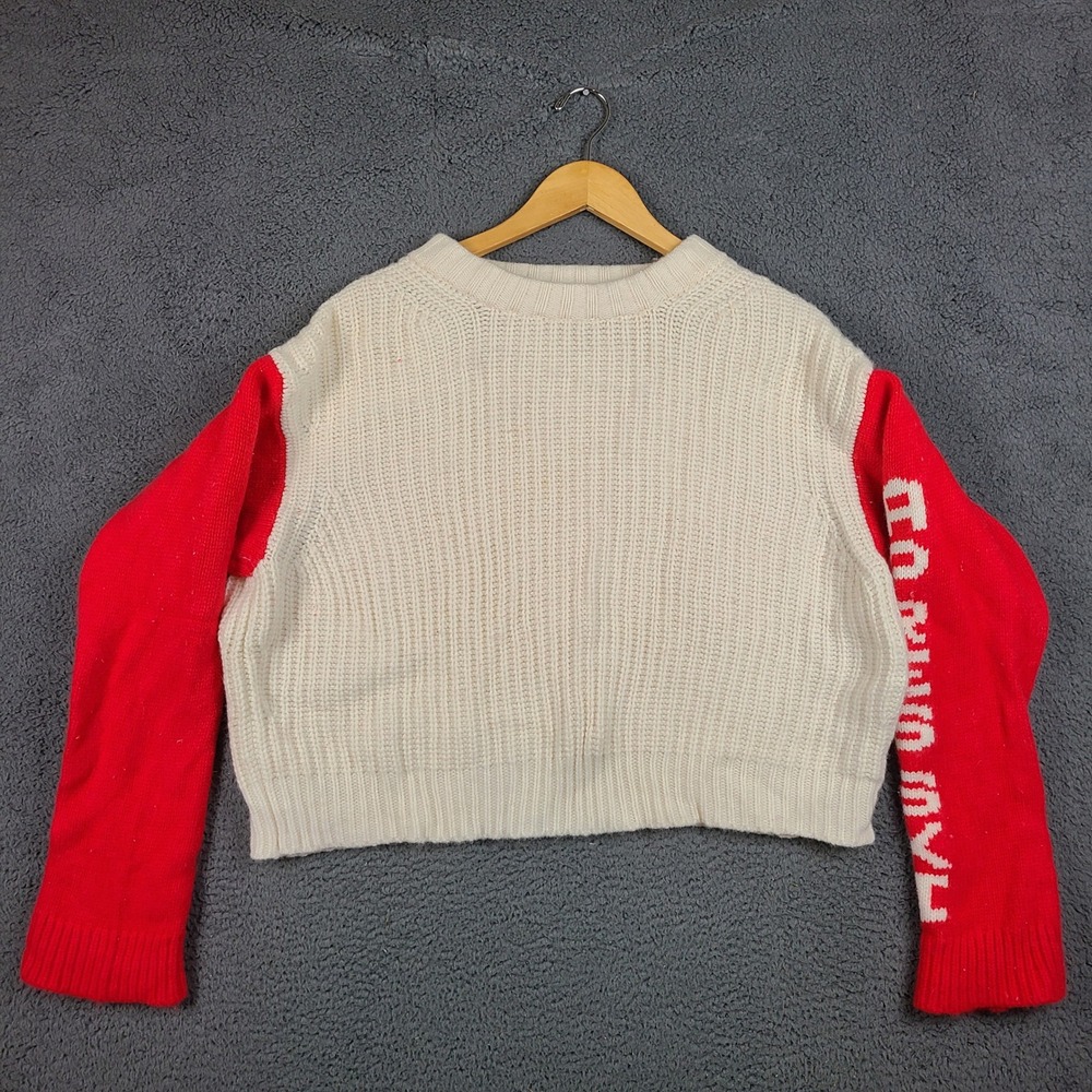 Tory Burch Merino Wool Apres Ski Sweater Cream Red Colorblock Size Large